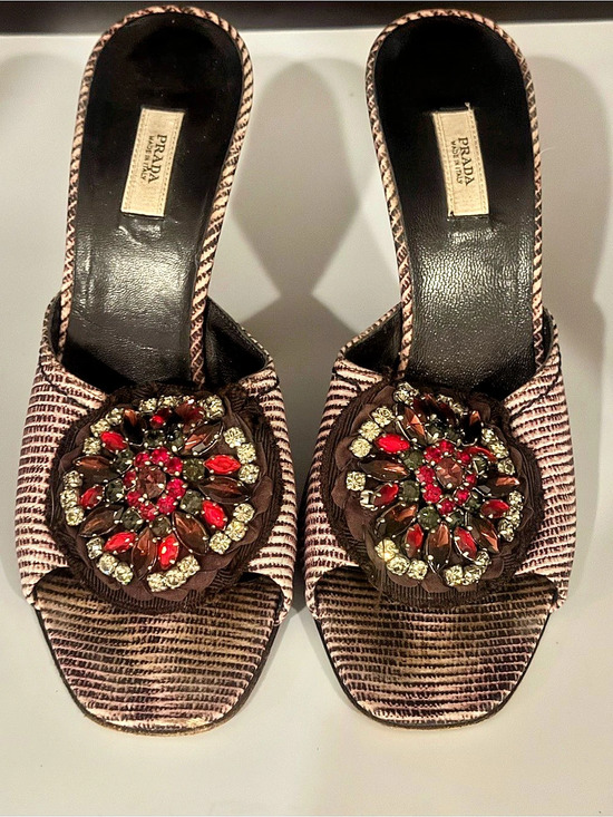 Prada Shoes - Prada with Swarovski Crystal Embellishment-Satin Mules Size 5.5